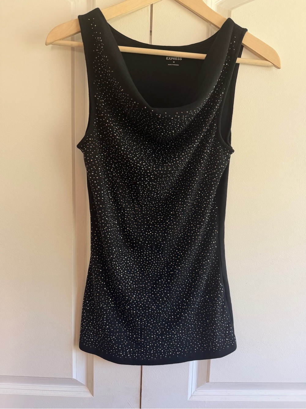 Express Black Sleeveless Jewel-Studded Scoop Neck Tank